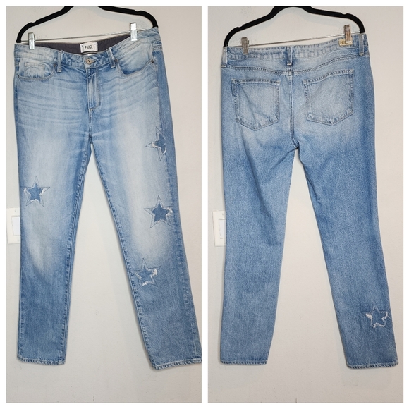 Paige Star Patch Distresses Jimmy Jimmy Skinny Boyfriend Jeans Size 30 (10) - Picture 1 of 15